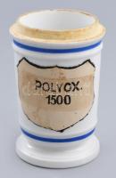 Porcelán patikai tégely, POLYCX 1500, jelzett, pattanással, m: 12 cm