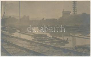 1913 Dés, Dej; Dés vidéki árvíz, elárasztott vasútállomás / flood, flooded railway station. photo