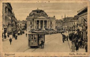 Nagyvárad Horthy square with Theatre and tram (fa)