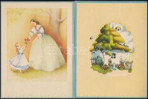 cca 1940 4 db dísztávirat, Gönczi-Gebhardt Tibor ill. Izsóf Etti grafikáival