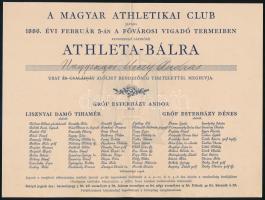 1886 Meghívó a Magyar Athletikai Club (MAC) javára a Fővárosi Vigadó termeiben rendezett Athleta-bálra, hajtásnyommal, 20x15 cm