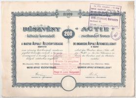 Budapest 1920. "Magyar Asphalt Részvénytársaság" részvénye 200K-ról, magyar és német nyelv...