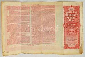 Budapest 1926. "Magyar Egyesített Városi Kölcsön" 1000$ dollár névértékű 7%-kal kamatozó 2...