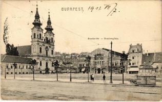 1911 Budapest I. Bomba tér (ma Batthyány tér), templom, vásárcsarnok, Wirth Antal és Petz Ágoston üzlete (EK)