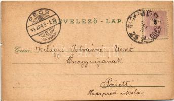 1899 (Vorläufer) Szigetvár, Takarékpénztár, plébániatemplom, vasútállomás, pályaudvar, gőzmozdony, v...