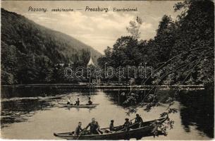 1911 Pozsony, Pressburg, Bratislava; Vaskutacska, csónakázók / Eisenbrünnel (Eisenbründl) / Zelezná Studienka / lake, boats