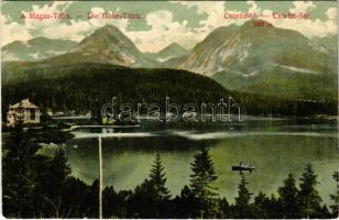 1909 Tátra, Magas-Tátra, Vysoké Tatry; Csorba tó. Divald Károly kiadása 1430-1907. / Strbské pleso / lake