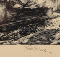 Bordás Ferenc (1911-1982): Utcarészlet. Fametszet, papír, jelzett. Üvegezett, sérült fakeretben, 23×...