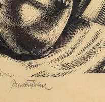 Bordás Ferenc (1911-1982): Virágcsendélet. Fametszet, papír, jelzett. Üvegezett, sérült fakeretben, ...