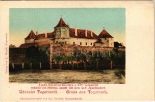 Fogaras, Fagaras; Apaffy (Apafi) fejedelem kastélya a XIV. századból, vár / Schloss des Fürsten Apaffy aus dem XIV. Jahrhundert / castle. Chromophototypie von Jos. Drotleff