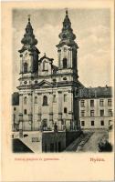 Nyitra, Nitra; Piarista templom, Morton J. mindennemű építési anyagok raktára. Fürst Sz. kiadása / church, warehouse of construction materials