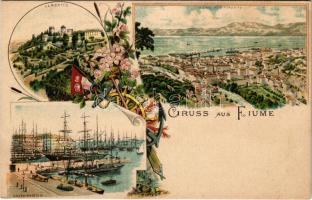 Fiume, Rijeka; Tersatto, Hafen / Trsat, port. Art Nouveau, floral, litho