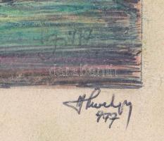 Hlavanda József (-): Dagály strand, Budapest (kompozíciós vázlat), 1977. Vegyes technika, karton. Je...