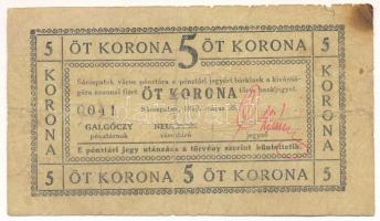 Sárospatak 1919. 5K hátlapon bélyegzővel, aláírással, &quot;0041&quot; sorszámmal T:VG Adamo SÁR-3.3.var