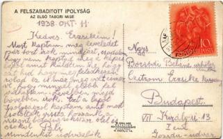 1938 Ipolyság, Sahy; bevonulás, az első tábori mise, katona zenekar / entry of the Hungarian troops,...