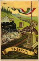 Trianon, gőzmozdony. Kiadja az Ereklyés Országzászló Nagybizottsága / Hungarian irredenta propaganda, Hungarian flag, locomotive s: Lamoss (EB)