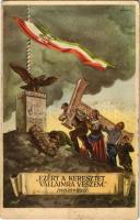 Ezért a keresztet vállaimra veszem. Hiszekegy. Kiadja az Ereklyés Országzászló Nagybizottsága / Hungarian irredenta propaganda, Hungarian flag, Treaty of Trianon s: Lamoss (EB)