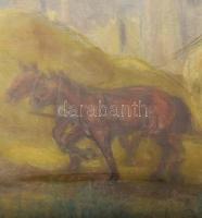 Klimó István (1883-1961): Aratás lovasszekérrel. Pasztell, papír. Jelzés nélkül. Kissé sérült. 44,5x...