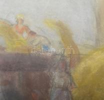 Klimó István (1883-1961): Aratás lovasszekérrel. Pasztell, papír. Jelzés nélkül. Kissé sérült. 44,5x...