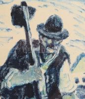 Olvashatatlan jelzéssel: Hazafelé. Monotípia, papír. 30x24 cm. Dekoratív, üvegezett, kissé sérült fa...