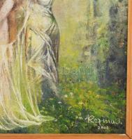 Kozma Imre (1933-2020): Antik jelenet. Olaj, farost, jelzett, Dekoratív keretben. 27x38 cm