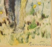 Olvashatatlan jelzéssel: Kertben. Monotípia, papír. 29x23 cm. Dekoratív, üvegezett fakeretben