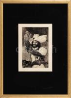ifj. Imre István (1950- ): Solymász. Rézkarc, papír, jelzett. Dekoratív, üvegezett fakeretben, 19,5×...