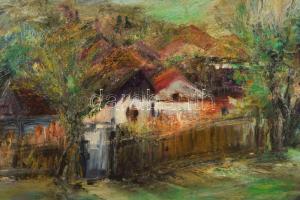Bényi László (1909-2004): Tájkép. Olaj, farost, jelzett, dekoratív fakeretben, 40×52,5 cm