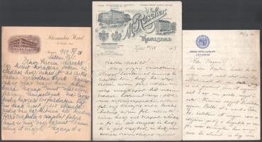 1908-1924 4 db szálloda fejléces levélpapír ill. számla: M. Roscher Karlsbad, Hotel Kaiserhof Meran (Südtirol), stb.