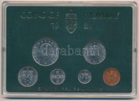 Norvégia 1981. 5ö-5K (6xklf) forgalmi sor műanyag tokban T:UNC  Norway 1981. 5 Öre - 5 Kroner (6xdiff) coin set in original plastic case C:UNC