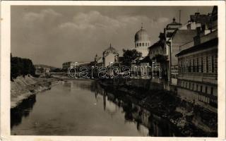 1941 Nagyvárad, Oradea; Körösparti részlet, zsinagóga / Cris riverside, synagoguge