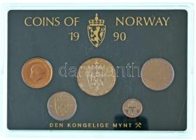 Norvégia 1990. 10ö-10K (5xklf) forgalmi sor műanyag tokban T:UNC  Norway 1990. 10 Öre - 10 Kroner (5xdiff) coin set in original plastic case C:UNC