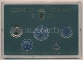 Norvégia 1991. 10ö-10K (5xklf) forgalmi sor műanyag tokban T:UNC Norway 1991. 10 Öre - 10 Kroner (5xdiff) coin set in original plastic case C:UNC