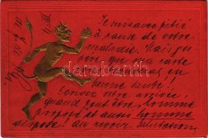 1906 Dombornyomott arany Krampusz / Embossed golden Krampus greeting (EK)