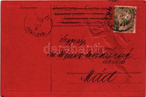 1906 Dombornyomott arany Krampusz / Embossed golden Krampus greeting (EK)