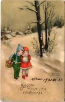 1931 Boldog karácsonyi ünnepeket! gyerekek / Christmas greeting, children. HWB Alabaster Serie 4466. s: Hannes Petersen (EK)