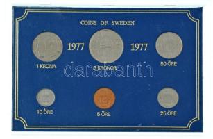 Svédország 1977. 5ö-5K (6xklf) forgalmi sor műanyag tokban T:UNC  Sweden 1977. 5 Öre - 5 Kronor (6xdiff) coin set in plastic case C:UNC