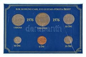 Svédország 1976. 5ö-5K (6xklf) forgalmi sor műanyag tokban T:UNC karcos tok Sweden 1976. 5 Öre - 5 Kronor (6xdiff) coin set in plastic case C:UNC scratched case