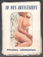 Művészi aktok, 10 db színes fotó, eredeti, sérült papírtokban, 8,5x6 cm
