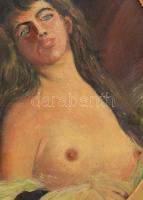 Olvashatatlan (Rónai?) jelzéssel: Női akt. Olaj, karton. Dekoratív, kissé sérült fakeretben. 26,5x22...