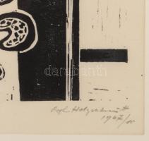 Olvashatatlan jelzéssel, feltehetően német v. osztrák művész: Csendélet, 1967. Fametszet, papír. Üve...