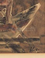 Olvashatatlan jelzéssel (olasz festő?): Evezők (gondolások?). Vegyes technika, papír. Üvegezett, kis...