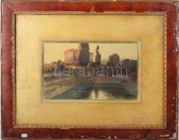 Szabó (Miczi?) jelzéssel: Mediterrán táj. Akvarell, papír. Üvegezett, sérült fakeretben. 19x32 cm