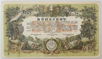 Debrecen 1889. "A debreczeni 1848/49-ki honvéd-egylet elaggott, munkaképtelenné vált tagjai segélyezésére" sorsjegy 20kr értékben T:AU  Hungary / Debrecen 1889. "To help the members of the 1848/49 Veterans' Association in Debrecen who became obsolete and incapacitated for work" lottery ticket in 20 Kreuzer value C:AU