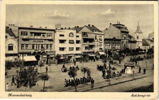 Marosvásárhely, Targu Mures; Széchenyi tér, Splendid szálló, Fekete Mihály drogériája, Révész Béla üzlete és saját kiadása / square, hotel, shops, drugstore (EK)