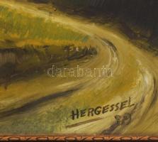 Hergessel jelzéssel: Őszi táj. Olaj, farost. Dekoratív, kissé sérült fakeretben. 38x48 cm