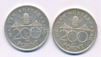 1992. 200Ft "MNB" Ag (2x) T:AU patina 
Adamo F13
