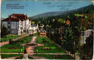 1914 Bártfafürdő, Bardejovské Kúpele, Bardiov, Bardejov; Erzsébet szálloda és park / hotel and park (kopott sarkak / worn corners)