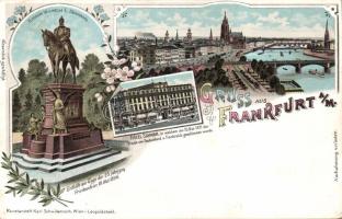 Frankfurt Wilhelm statue and Hotel Schwan litho