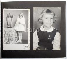 cca 1930-1960 Családi fotóalbum, kb. 50 db vegyes fotóval: esküvői fotó, katonafotó, gyerekek, stb. ...